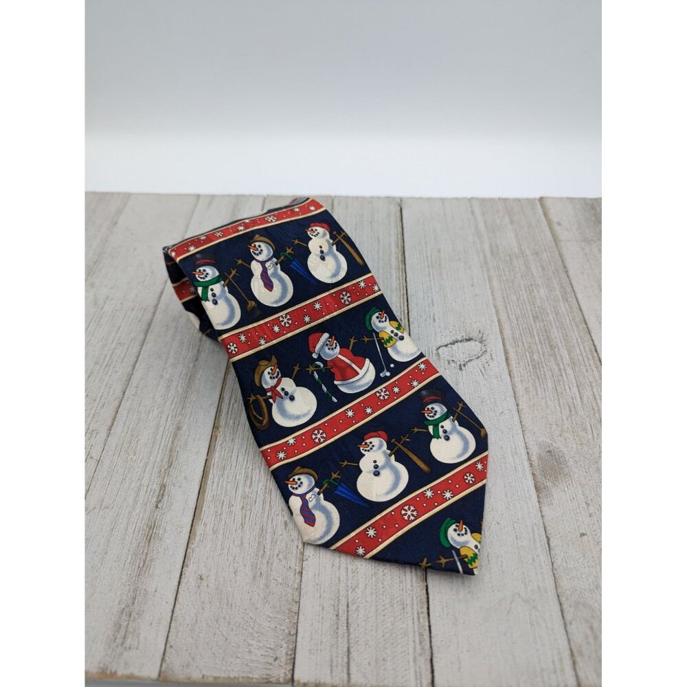 Puritan Tie Snowman Blue Red Christmas 60" Silk